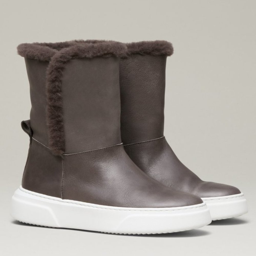 M. GEMI Sofia Brown Leather Shearling Fur Booties